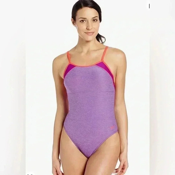 Speedo Women's Heathered Purple Clip-Back One-Piece Swimsuit Size 14 NWT - Picture 1 of 8